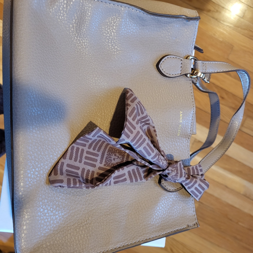 Anne Klein Taupe Tote Bag with Decorative Bow